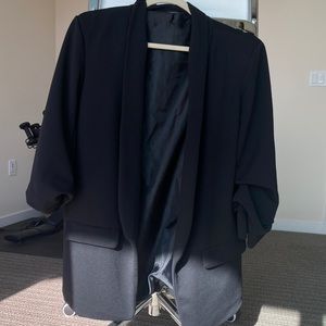 Black Ruched Sleeve Blazer